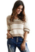 V-Neck Knitted Lantern Sleeve Pullover Sweater